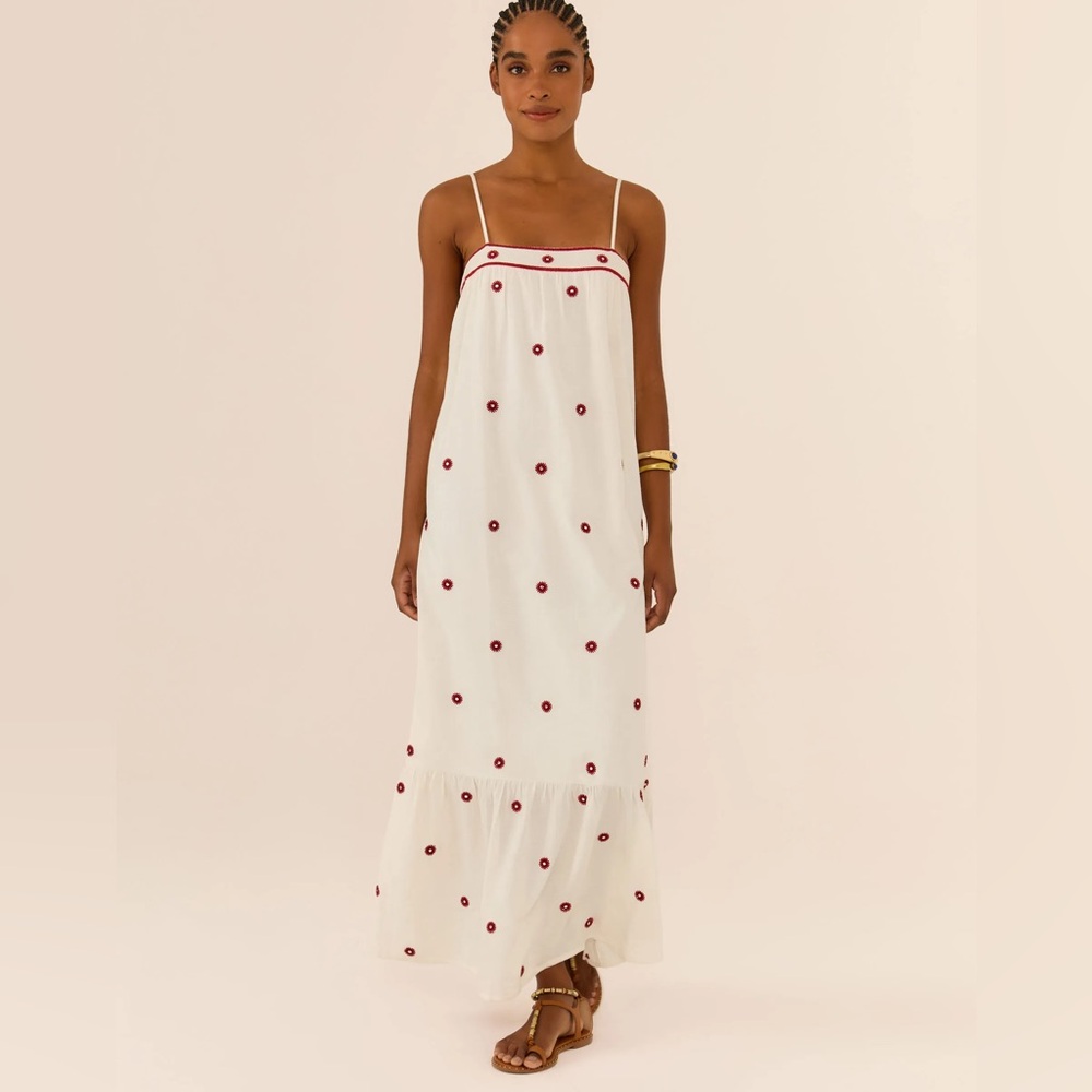 Maria Filo Designer Elegant White and Red Polka Dot Maxi Dress